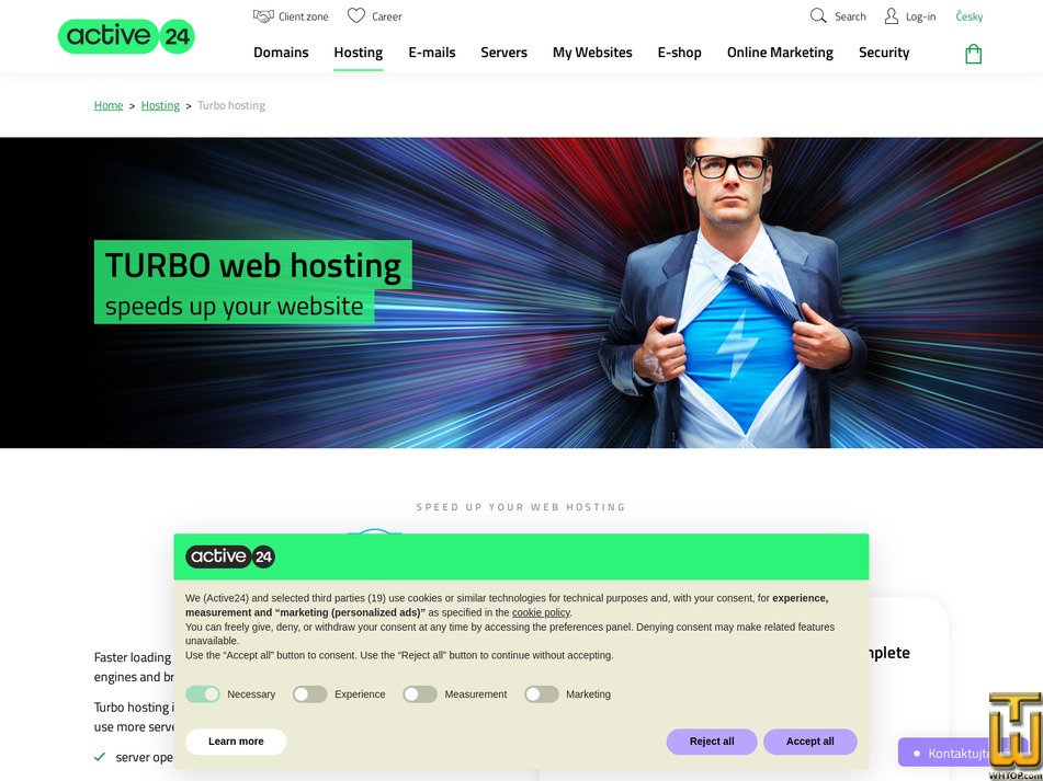 Taken on 24 May, 2026 screenshot of Turbo hosting from active24.cz