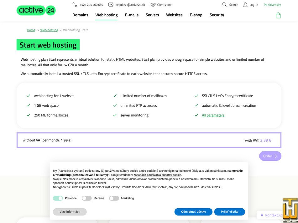Taken on 20 January, 2026 screenshot of Start from active24.sk