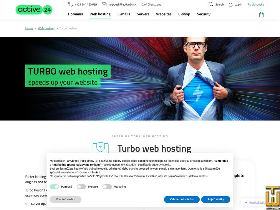 Taken on 20 January, 2026 screenshot of Turbo hosting from active24.sk