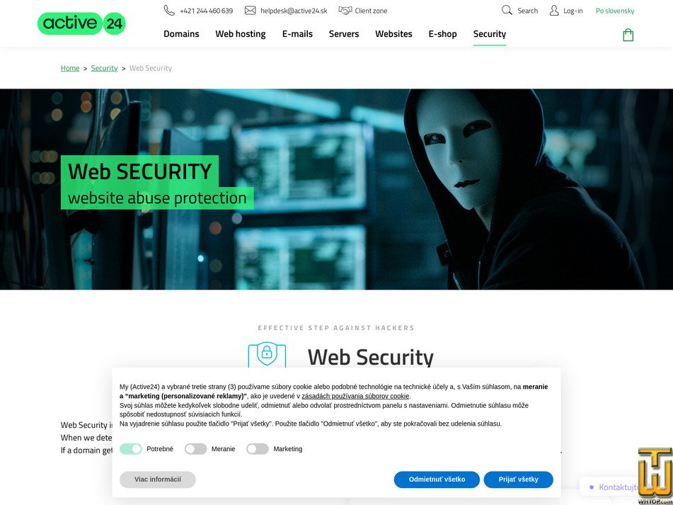 screenshot of Web Security hosting from active24.sk