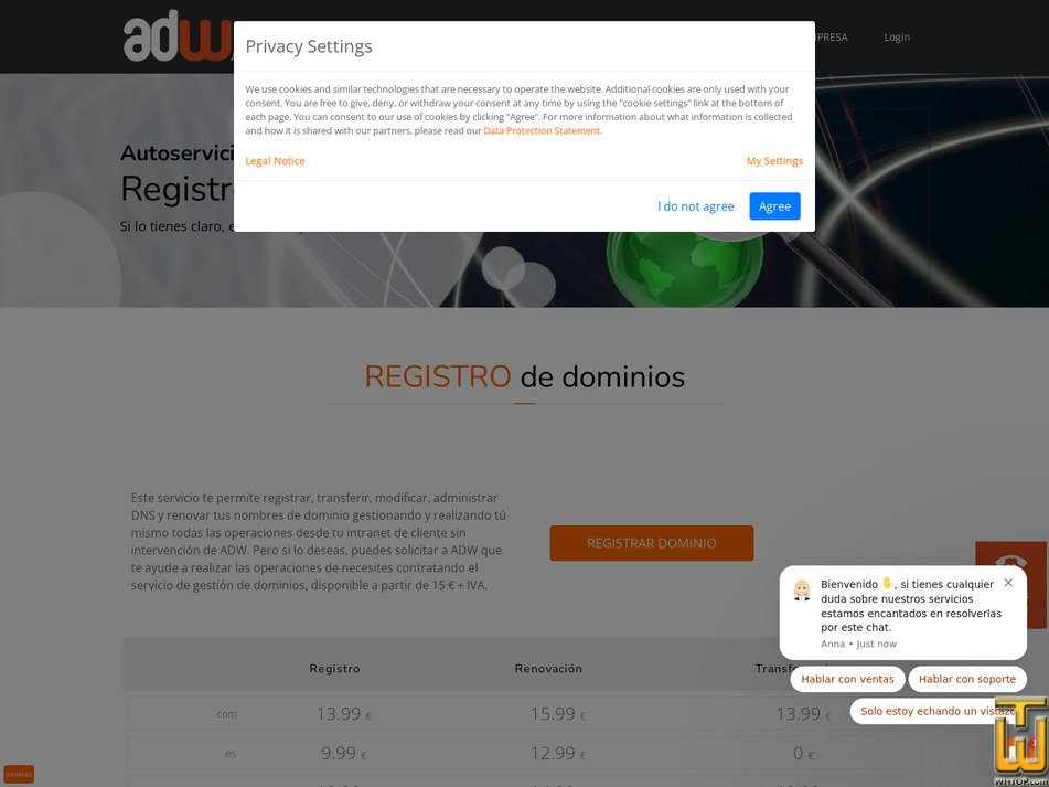 screenshot of .com from adw.es
