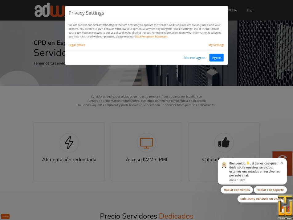 screenshot of Dedicado M 4c/8t E3-1231 v3 from adw.es