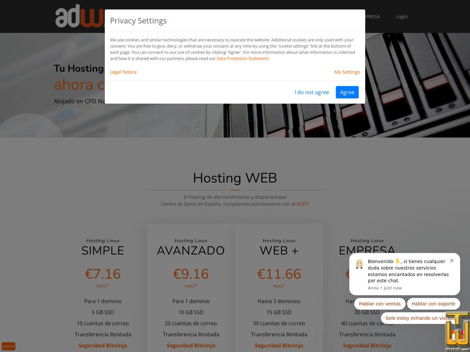 screenshot of EMPRESA from adw.es