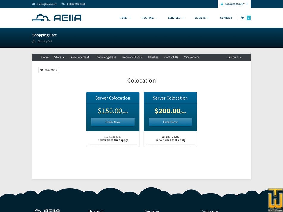screenshot of Server Colocation 1U-4U from aeiia.com
