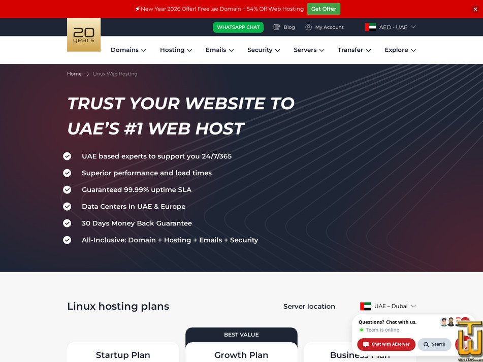screenshot of Business Plan - Linux / EU Server from aeserver.com