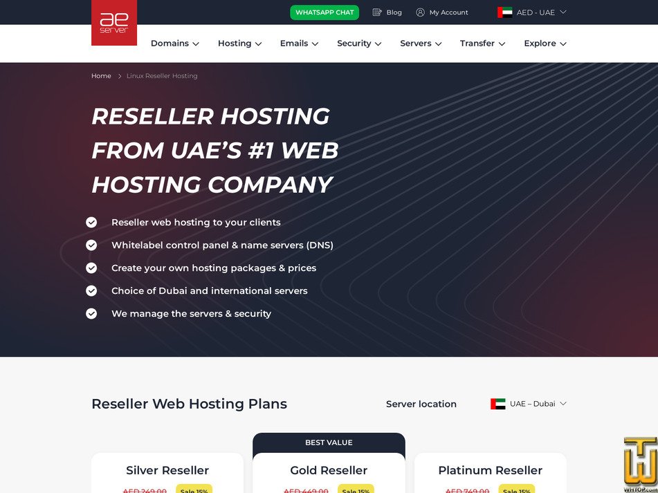 screenshot of Gold Reseller - Linux Dubai from aeserver.com