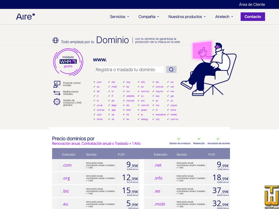 Taken on 22 April, 2026 screenshot of .COM from airetech.es
