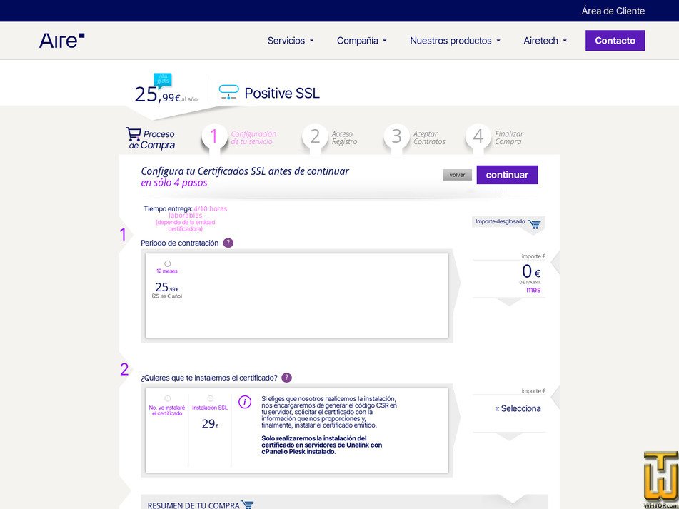 Taken on 22 April, 2026 screenshot of COMODO Positive SSL from airetech.es