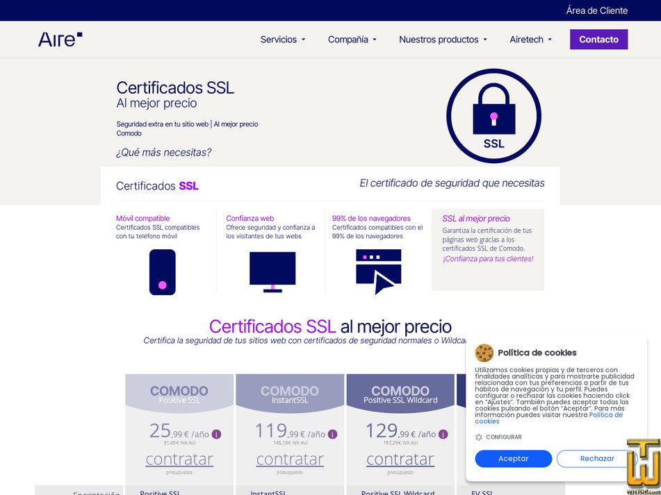 Taken on 22 April, 2026 screenshot of COMODO Positive SSL Wildcard from airetech.es