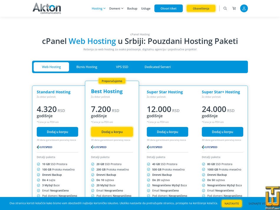 Taken on 22 April, 2026 screenshot of Standard Hosting from akton.net