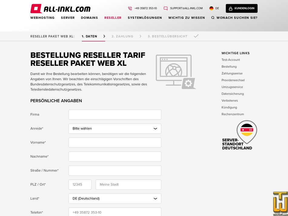 screenshot of WEB XL from all-inkl.com