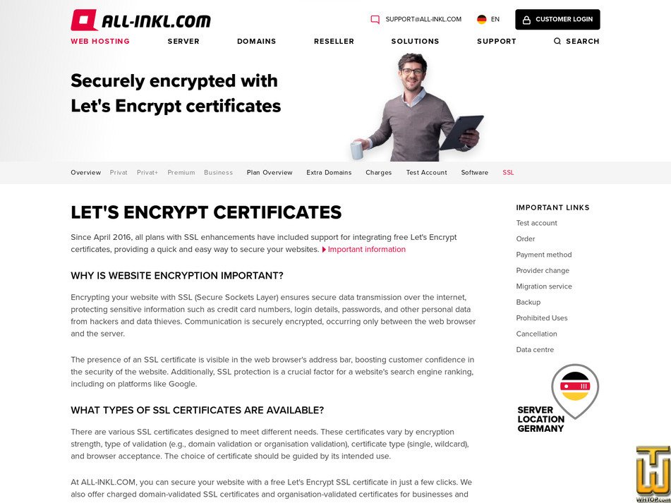 Taken on 4 April, 2026 screenshot of Let's Encrypt SSL from all-inkl.com