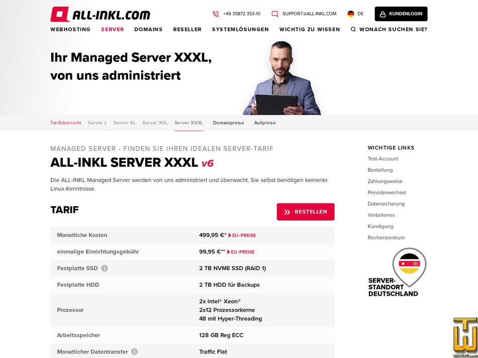 Taken on 4 April, 2026 screenshot of Server XXXL v6 from all-inkl.com
