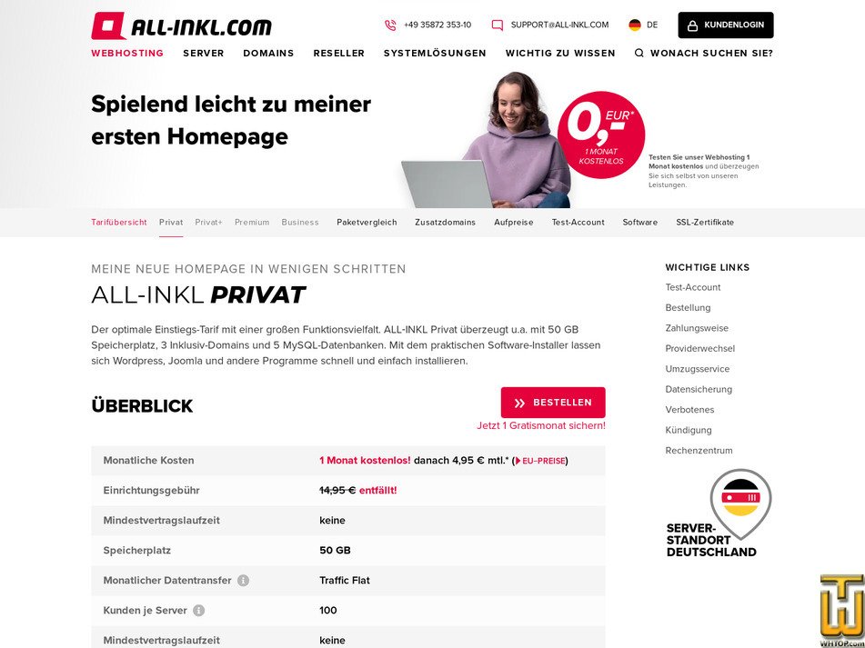 Taken on 4 April, 2026 screenshot of Privat from all-inkl.com