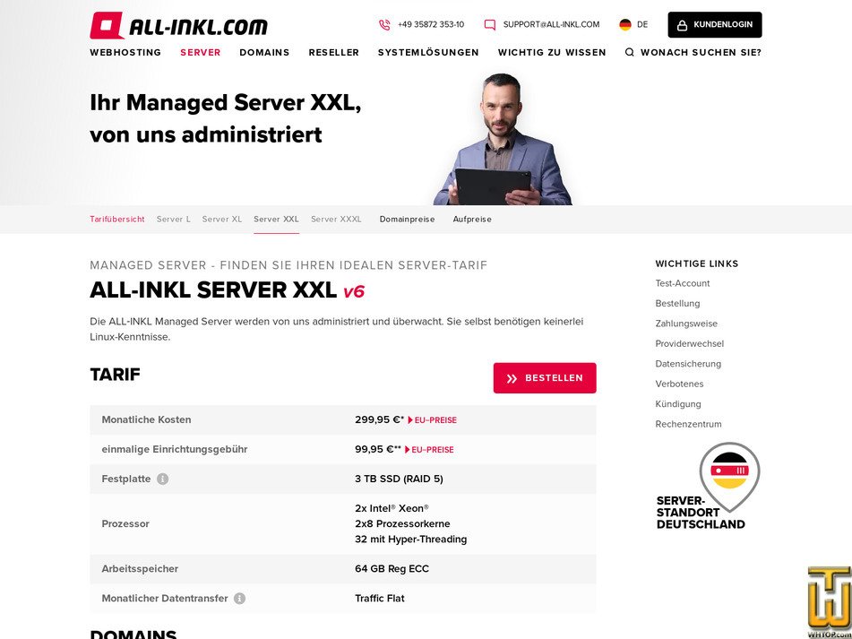 Taken on 4 April, 2026 screenshot of Server XXL v6 from all-inkl.com