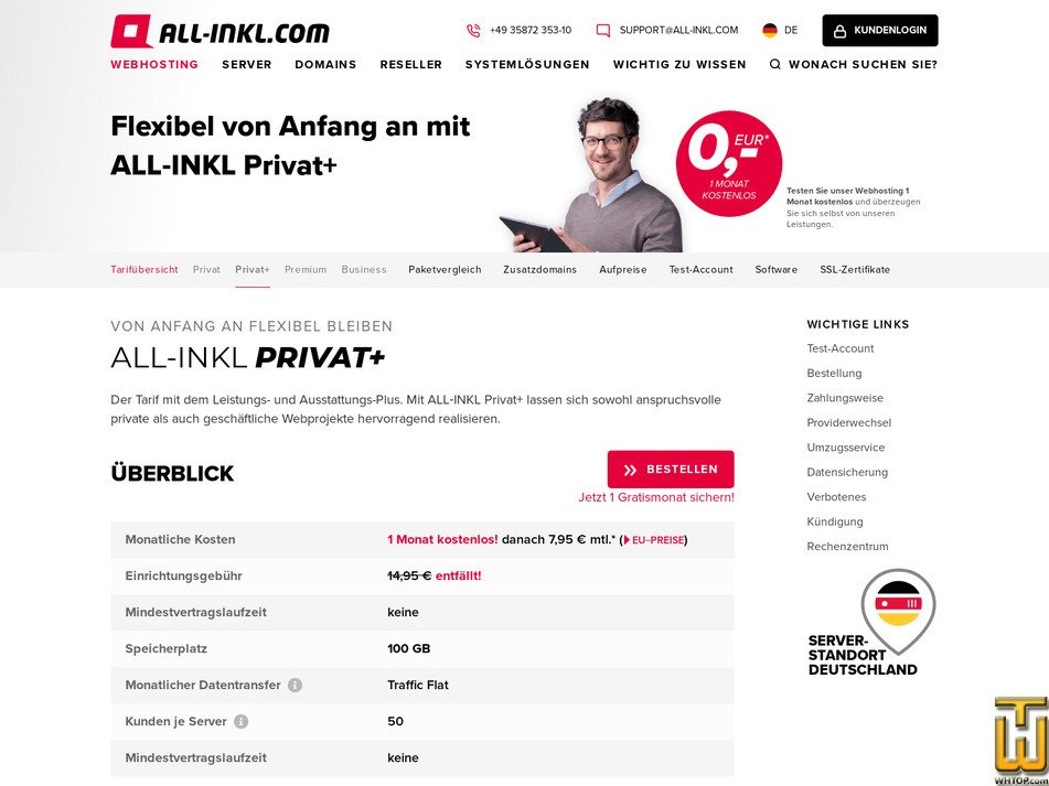 Taken on 4 April, 2026 screenshot of Privat+ from all-inkl.com