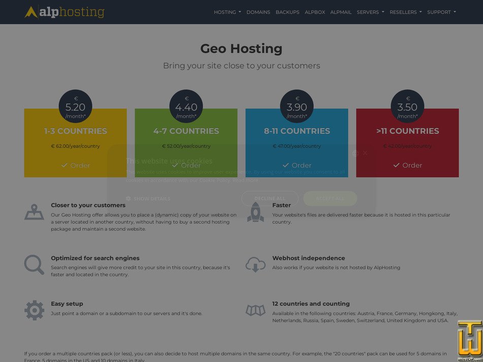 Taken on 16 September, 2026 screenshot of Geo Hosting from alphosting.ch