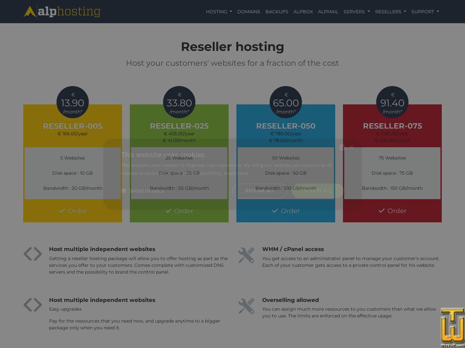 Taken on 16 September, 2026 screenshot of Reseller-005 from alphosting.ch