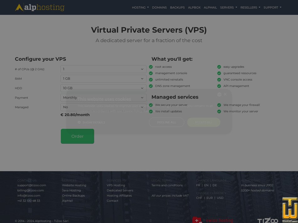 Taken on 16 September, 2026 screenshot of Virtual Private Servers (VPS) from alphosting.ch