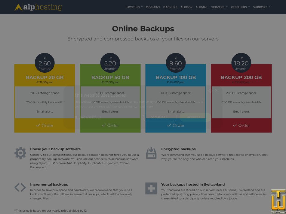 Taken on 16 September, 2026 screenshot of Online Backup from alphosting.ch