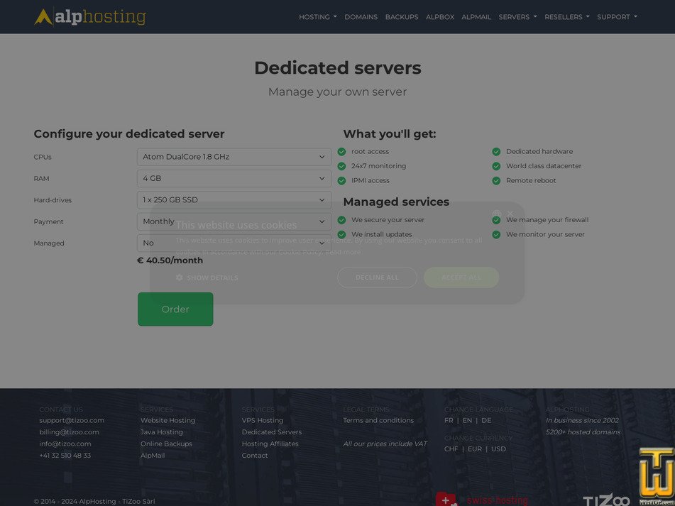 Taken on 16 September, 2026 screenshot of Dedicated servers from alphosting.ch