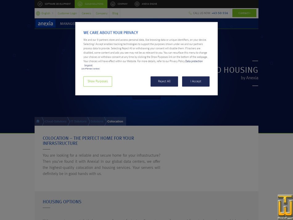 Taken on 30 April, 2026 screenshot of COLOCATION from anexia.com