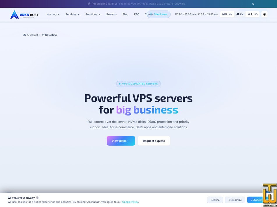 Taken on 15 September, 2026 screenshot of VPS Start from arkahost.com.mk