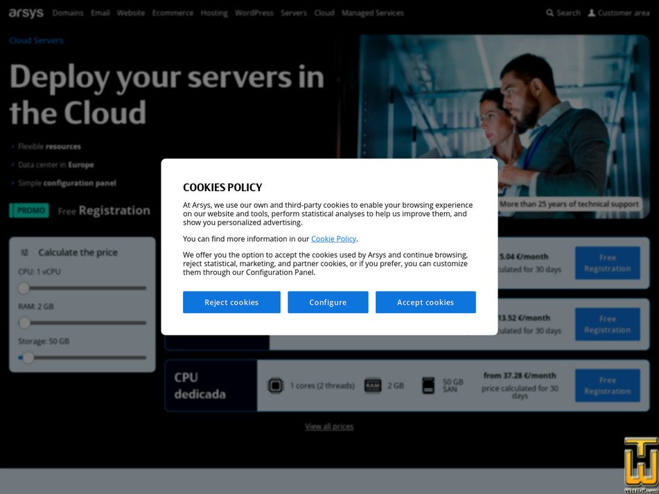 Taken on 16 March, 2026 screenshot of Dedicated CPU Server from arsys.es
