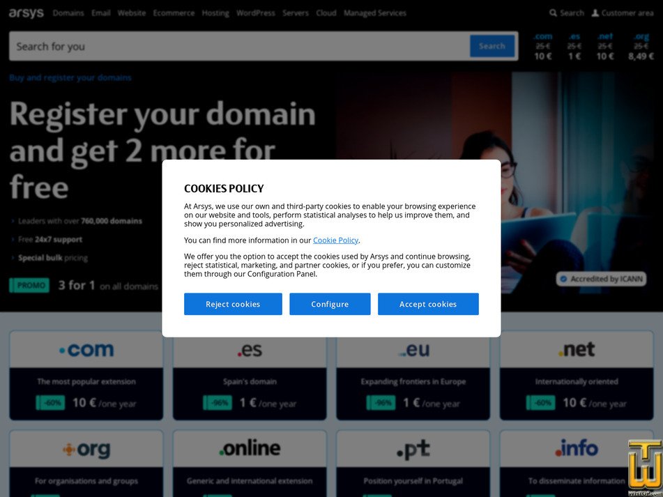 Tomado en 16 marzo, 2026 captura de pantalla de .com desde arsys.es