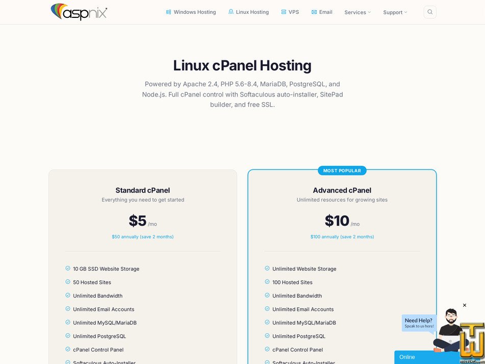 Taken on 5 April, 2026 screenshot of Standard cPanel from aspnix.com