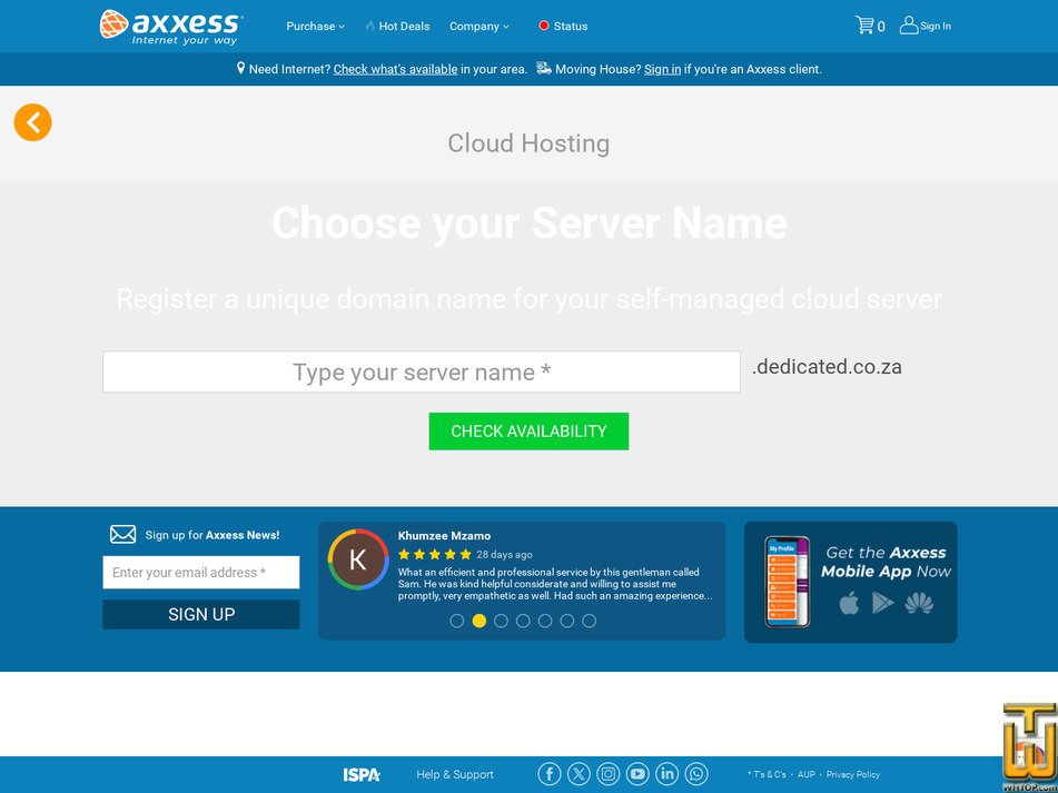 Taken on 7 October, 2026 screenshot of Mini Cloud Hosting from axxess.co.za