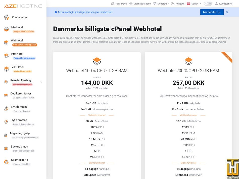 screenshot of Webhotel 1 from azehosting.net