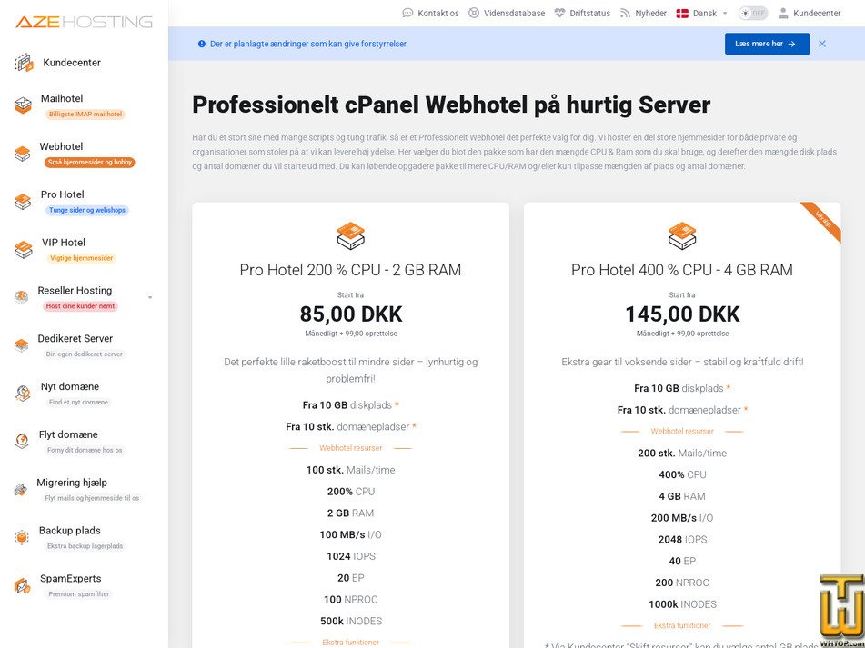 Taken on 5 May, 2026 screenshot of Pro Hotel 8 from azehosting.net