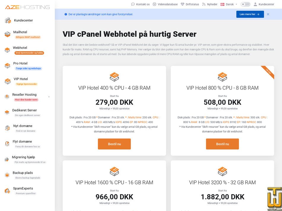 Taken on 5 May, 2026 screenshot of VIP Hotel 8 from azehosting.net