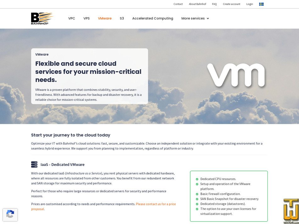 Taken on 30 April, 2026 screenshot of PaaS - Shared VMware from bahnhof.cloud