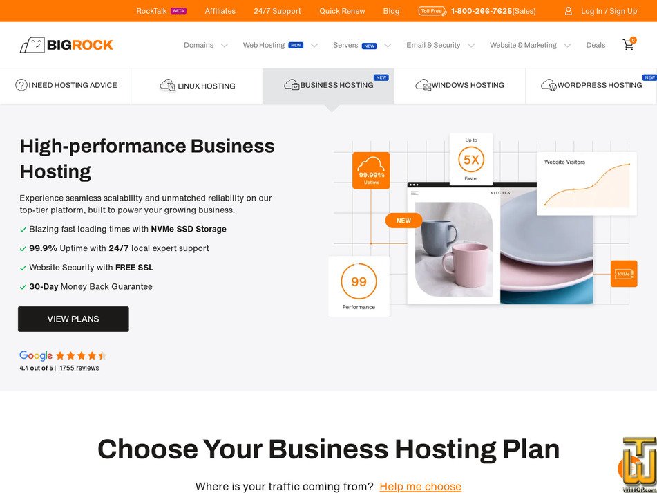 Taken on 1 October, 2026 screenshot of Business Hosting Pro from bigrock.in
