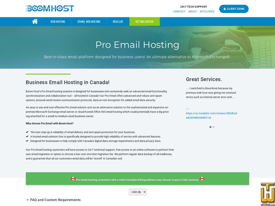 screenshot of Pro Email - 30 GB from boomhost.com