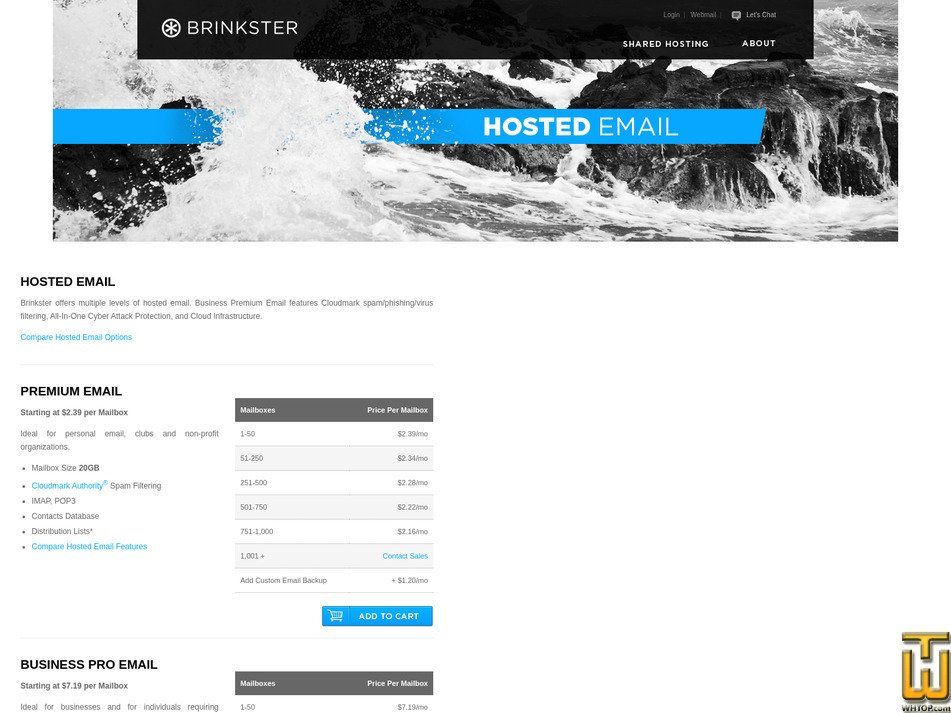 screenshot of Business Pro Email from brinkster.com