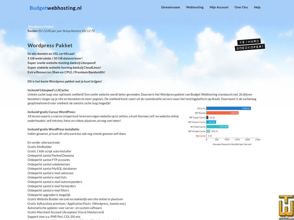 Taken on 6 October, 2026 screenshot of Wordpress Pakket from budgetwebhosting.nl
