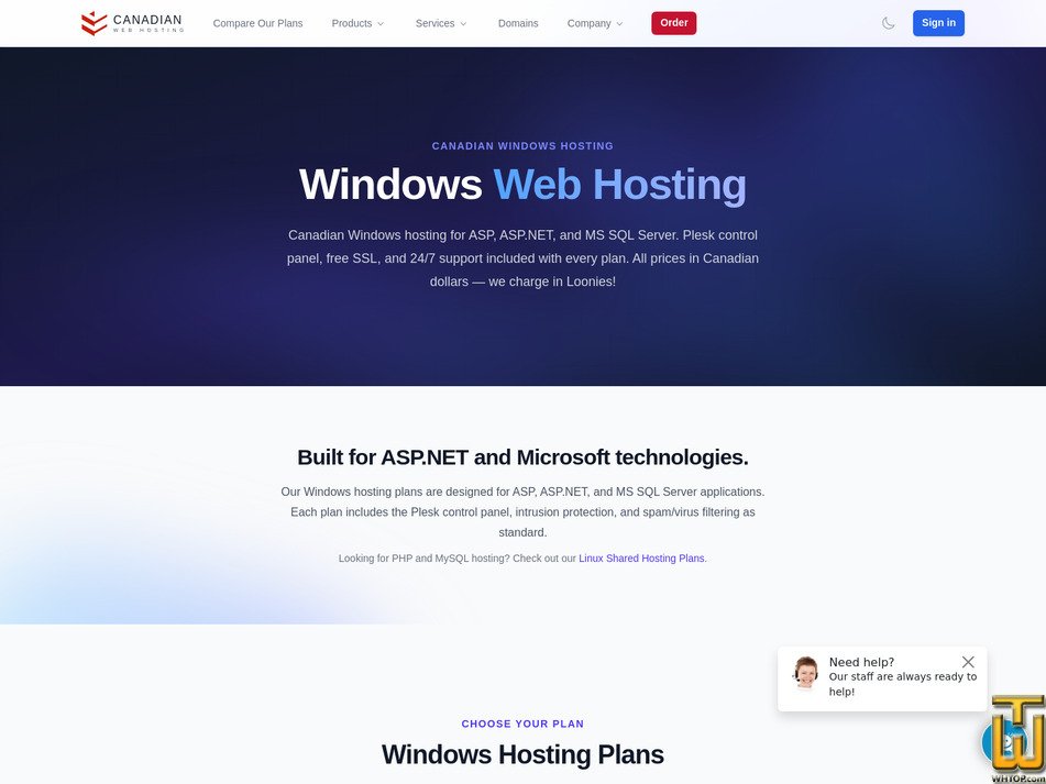 Taken on 28 April, 2026 screenshot of Starter from canadianwebhosting.com