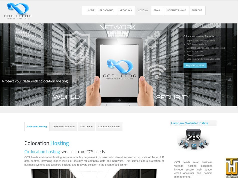 Taken on 16 July, 2026 screenshot of Half Rack Colocation from ccsleeds.co.uk