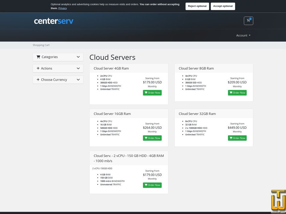 Taken on 1 October, 2026 screenshot of Cloud Server 32Gb Ram from centerserv.com