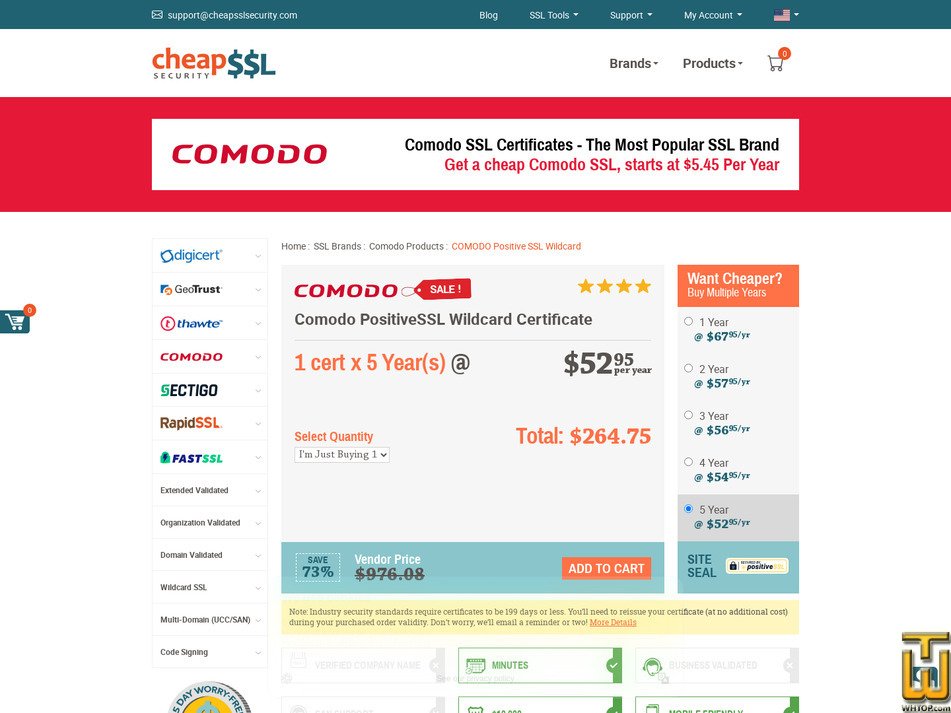 Taken on 17 April, 2026 screenshot of Comodo PositiveSSL Wildcard Certificate from cheapsslsecurity.com