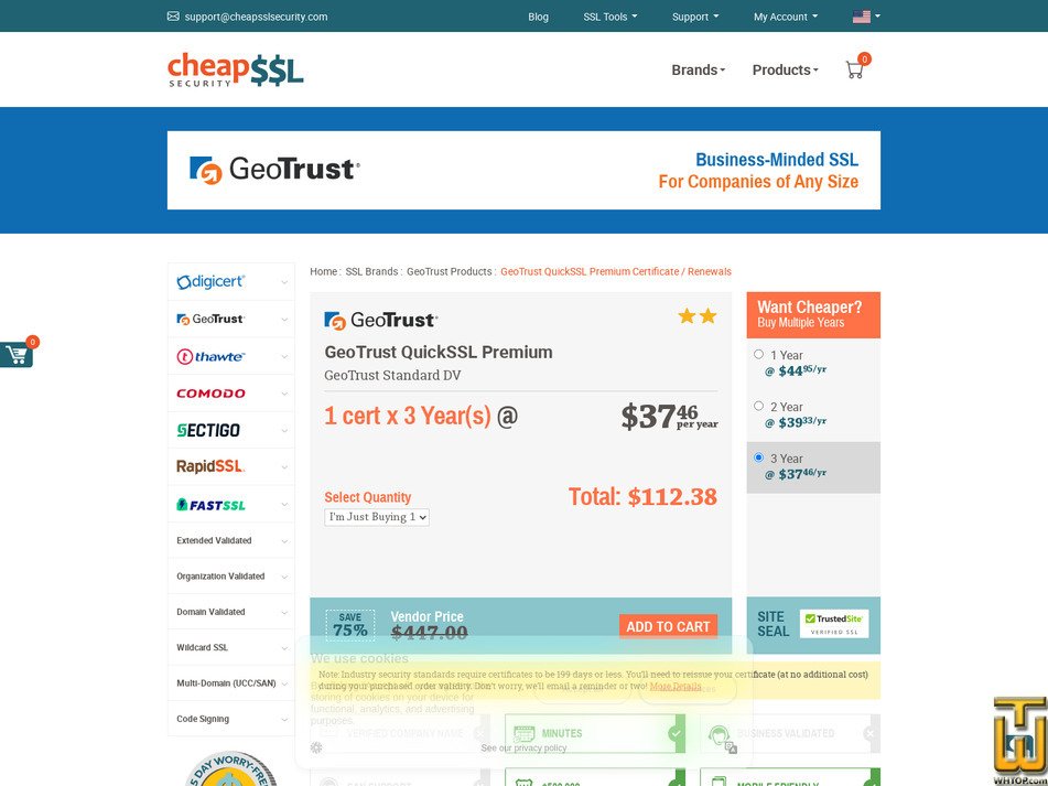 screenshot of GeoTrust QuickSSL Premium Certificate from cheapsslsecurity.com