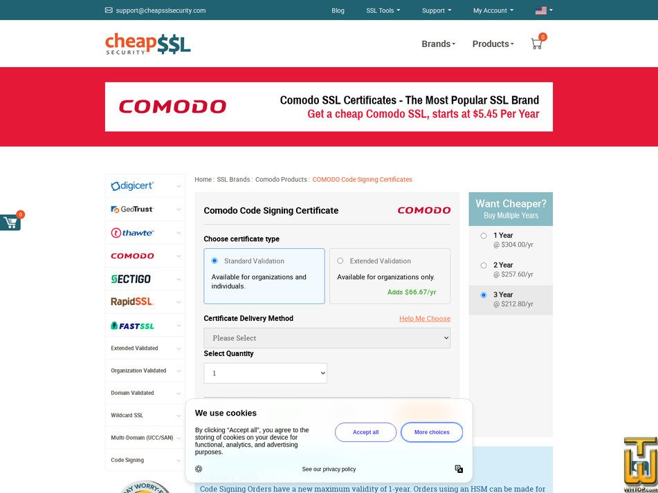Taken on 17 April, 2026 screenshot of Comodo Code Signing from cheapsslsecurity.com