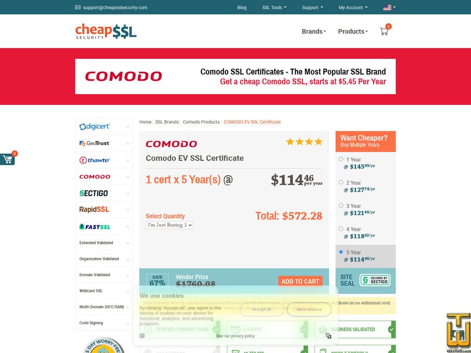 Taken on 17 April, 2026 screenshot of Comodo EV SSL Certificate from cheapsslsecurity.com