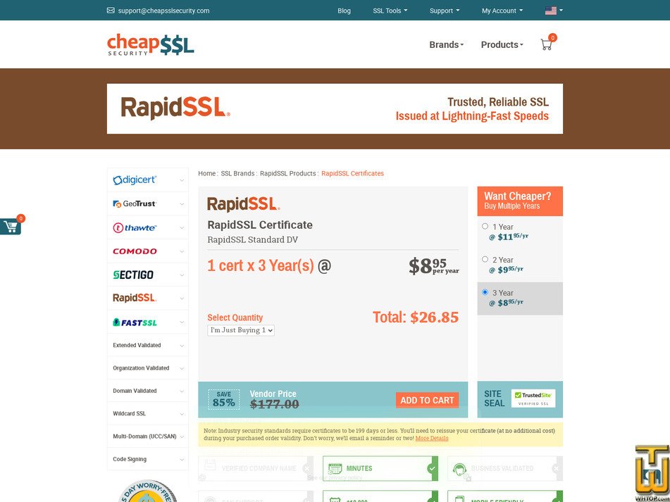 Taken on 17 April, 2026 screenshot of RapidSSL Certificate from cheapsslsecurity.com