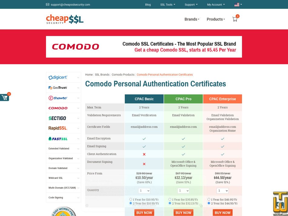 screenshot of Personal Authentication Certificate from cheapsslsecurity.com