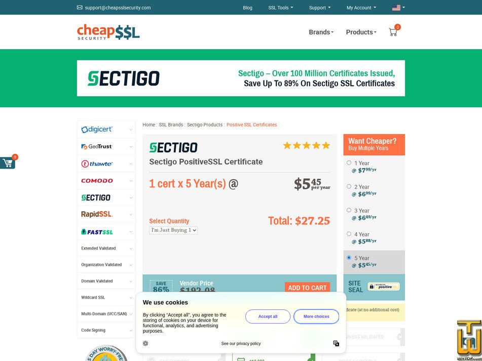 screenshot of Sectigo PositiveSSL from cheapsslsecurity.com