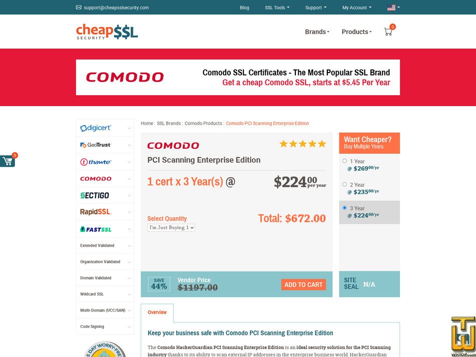 Taken on 17 April, 2026 screenshot of Comodo PCI Scanning Enterprise Edition from cheapsslsecurity.com